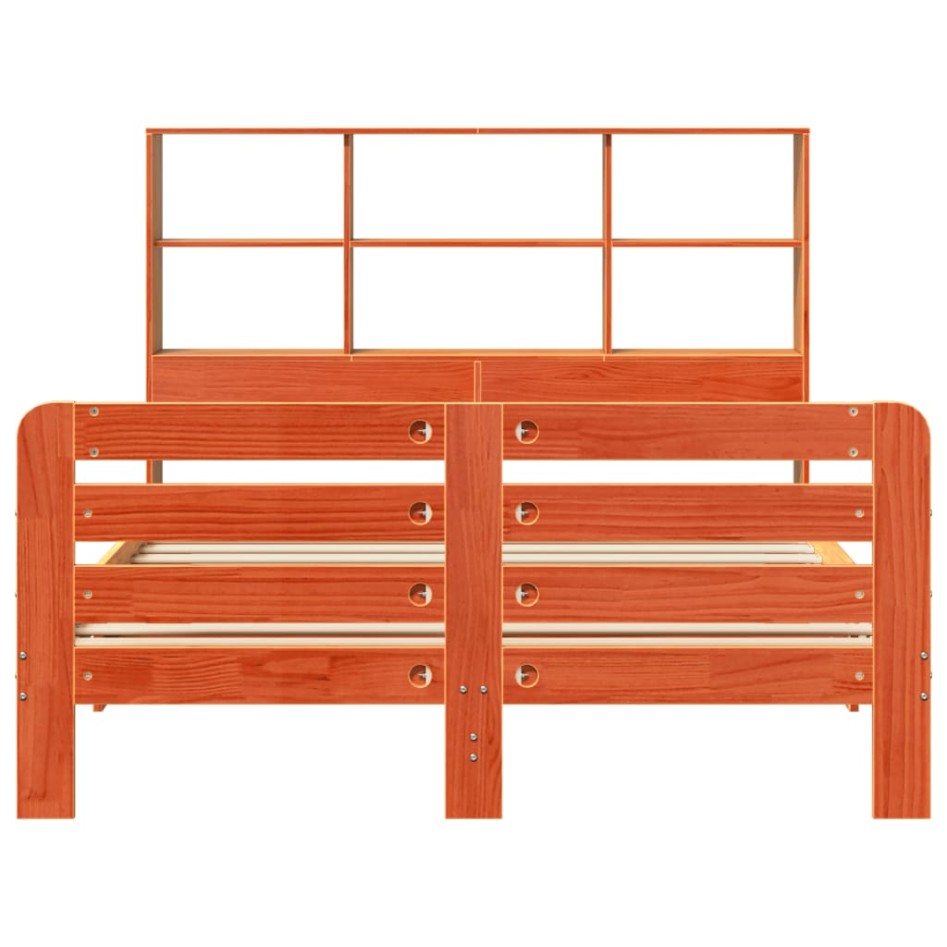 Cama sin colchón madera maciza de pino marrón cera 140x190