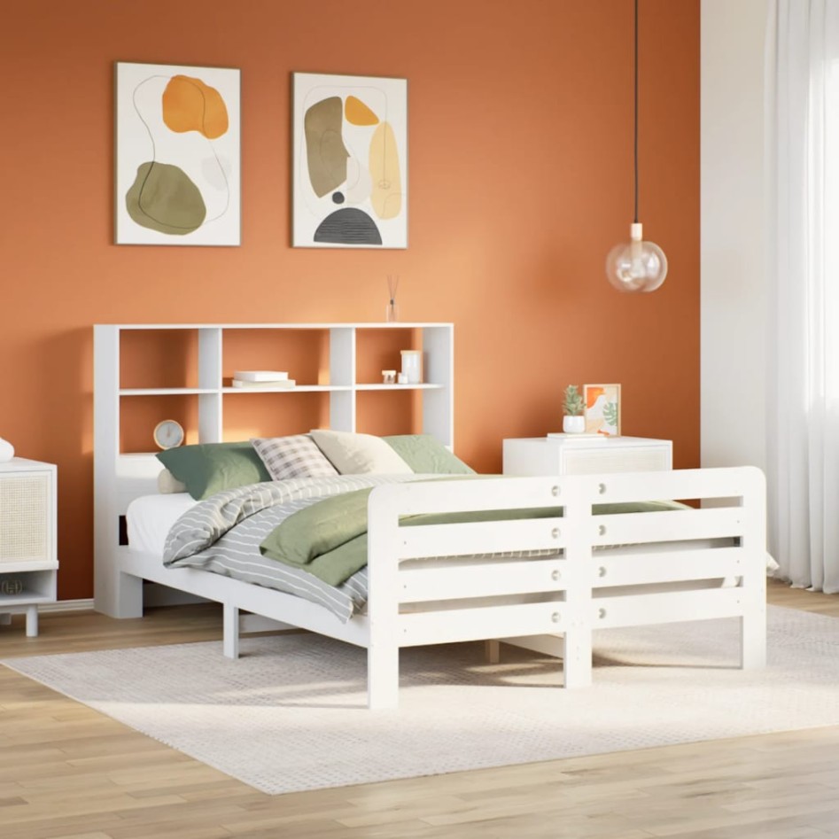 Estructura de cama sin colchón madera de pino blanca 150x200