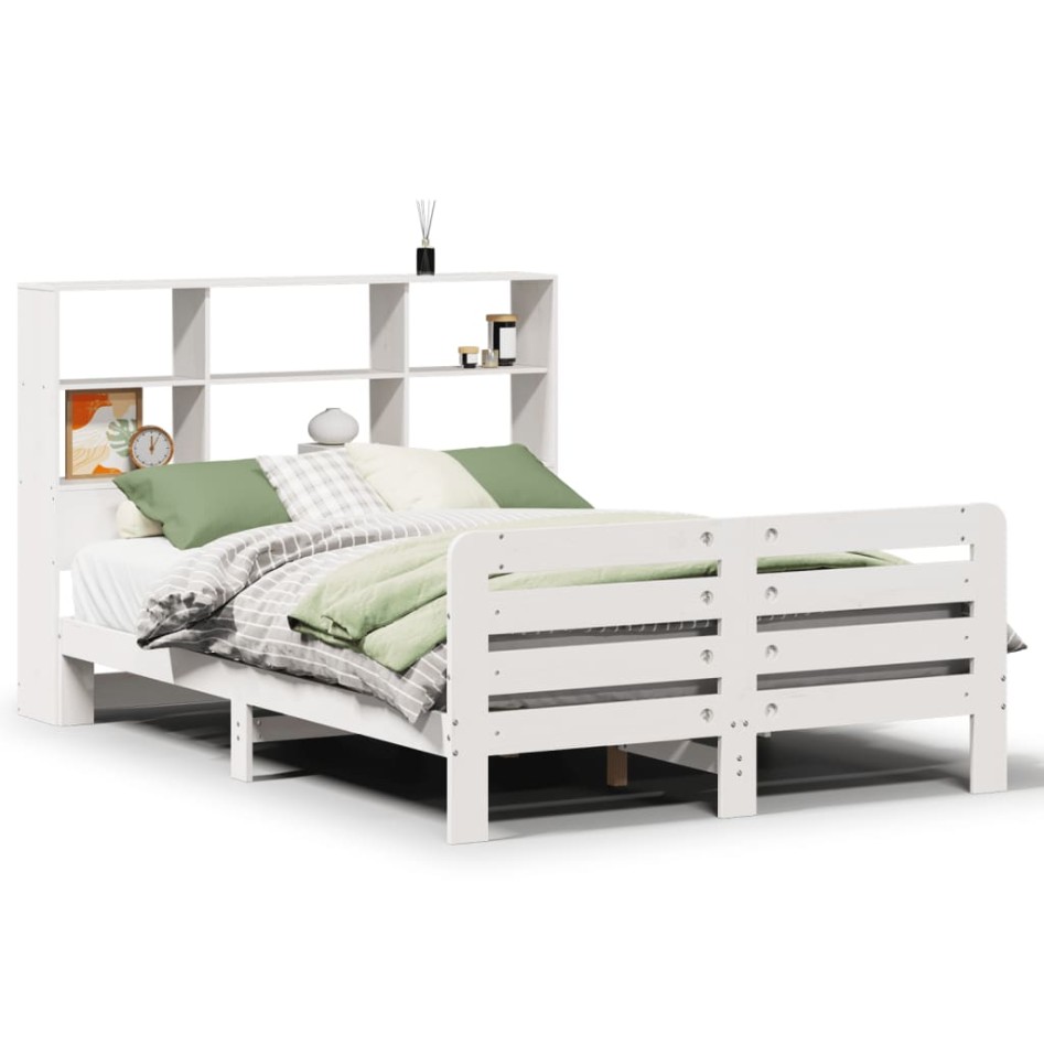 Estructura de cama sin colchón madera de pino blanca 150x200