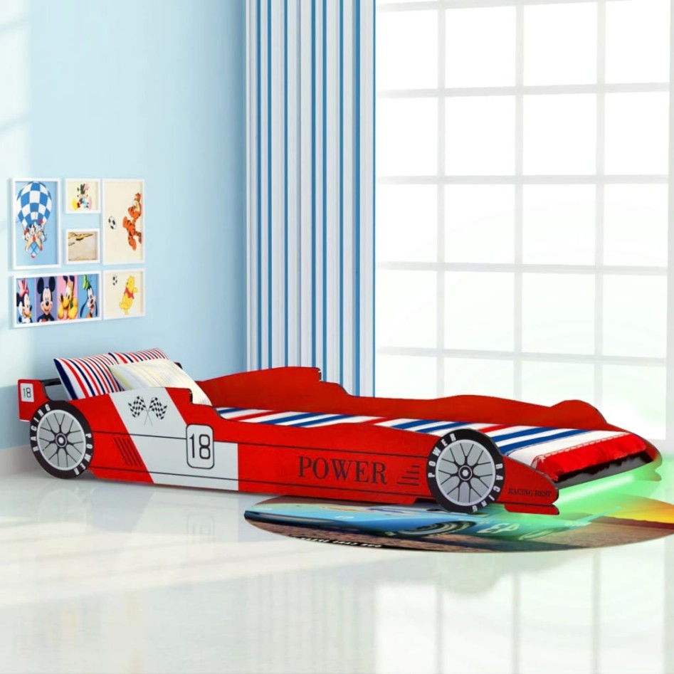 Cama infantil con forma de coche carreras y LED  90x200 cm