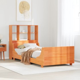 Cama con estantería sin colchón madera maciza marrón 90x200