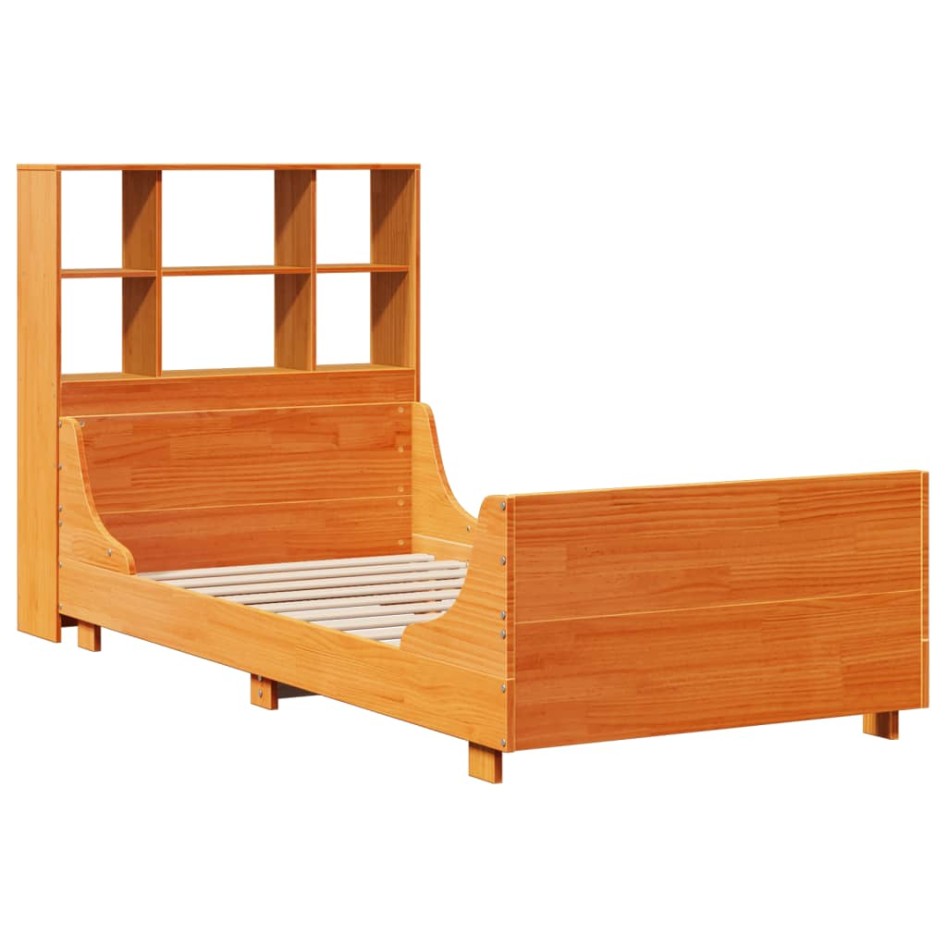 Cama con estantería sin colchón madera maciza marrón 90x190