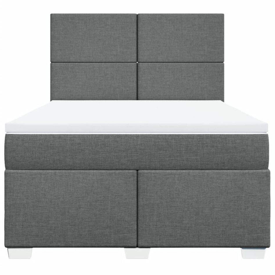 Cama box spring con colchón tela gris oscuro 140x200