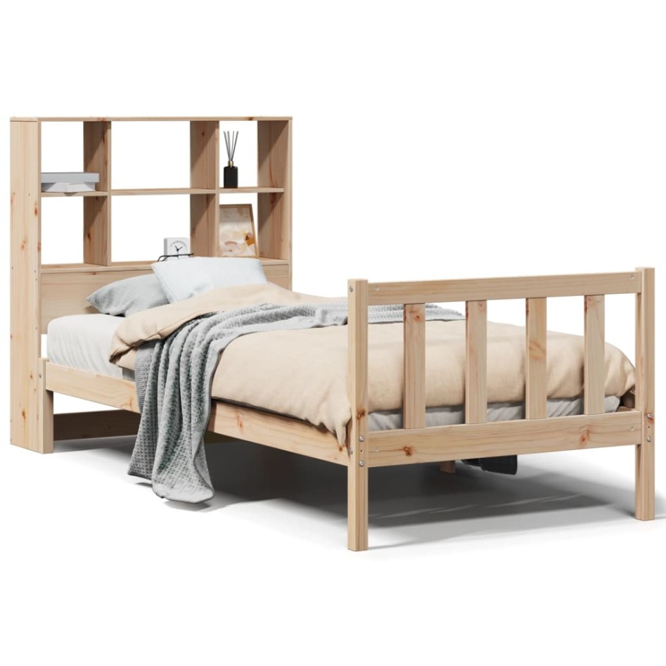 Cama con estantería sin colchón madera maciza de pino