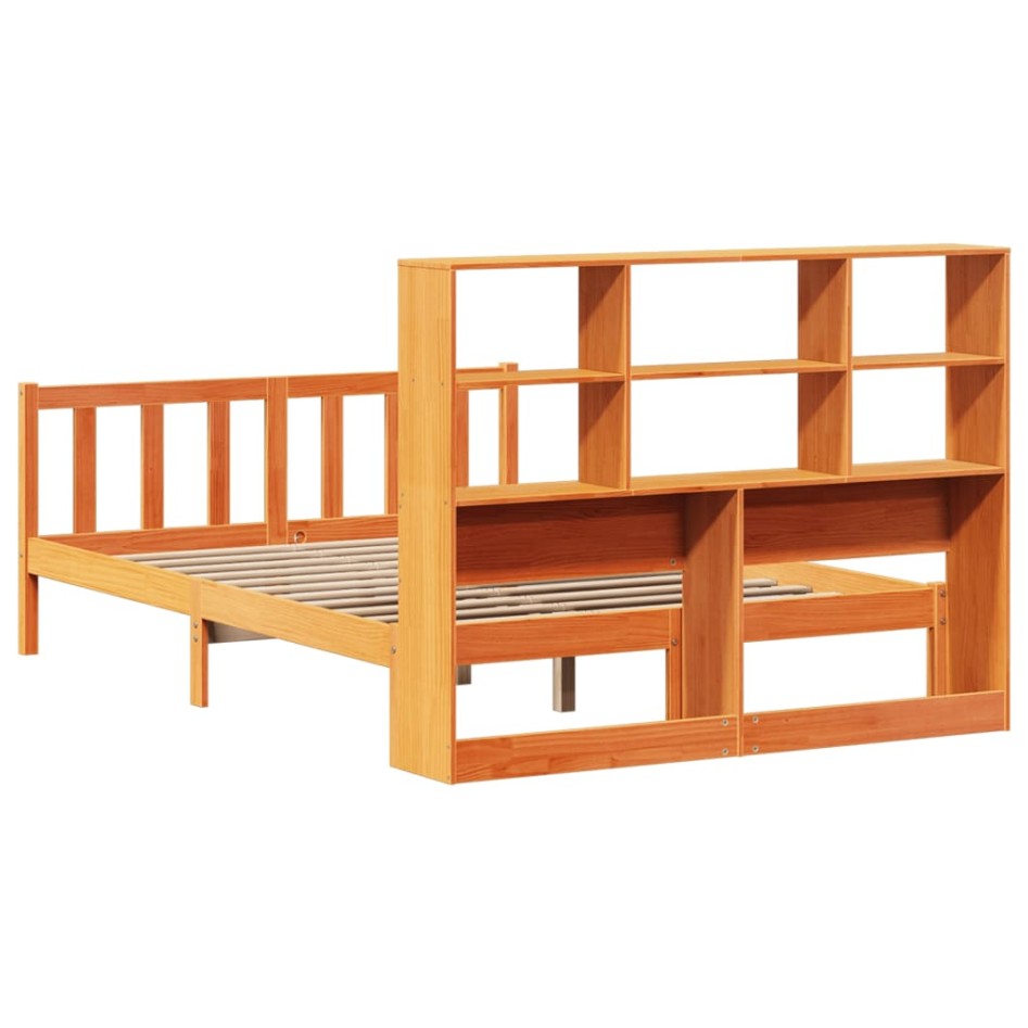 Cama con estantería sin colchón madera maciza marrón