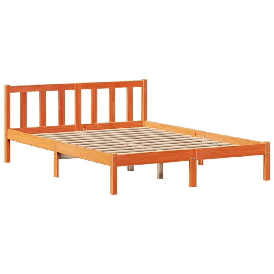 Cama con estantería sin colchón madera maciza marrón 150x200