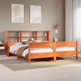 Cama con estantería sin colchón madera maciza marrón