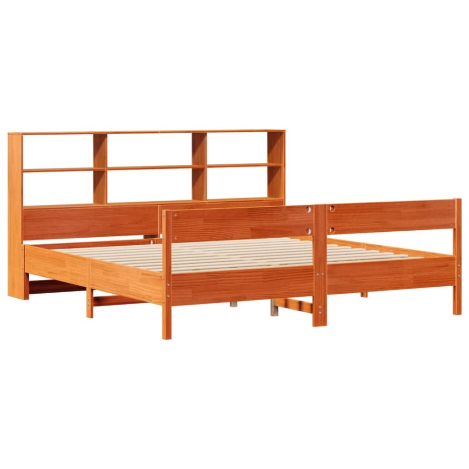Cama con estantería sin colchón madera maciza marrón