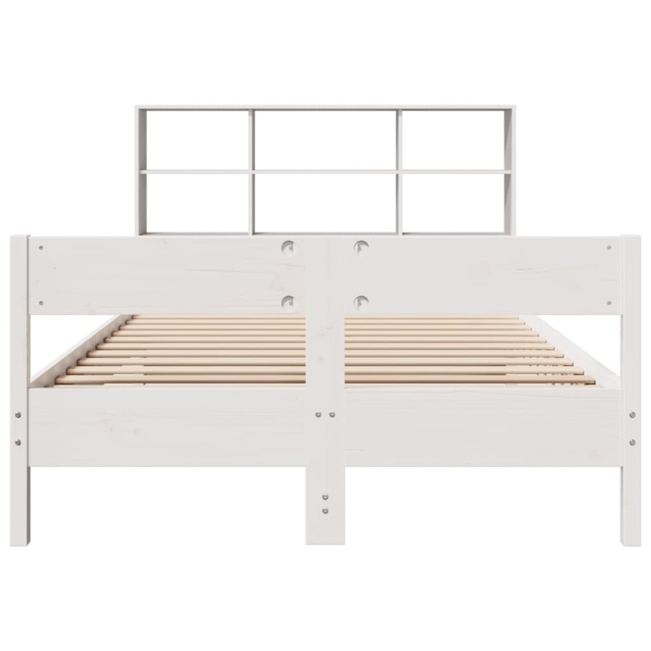Cama con estantería sin colchón madera maciza blanca 160x200