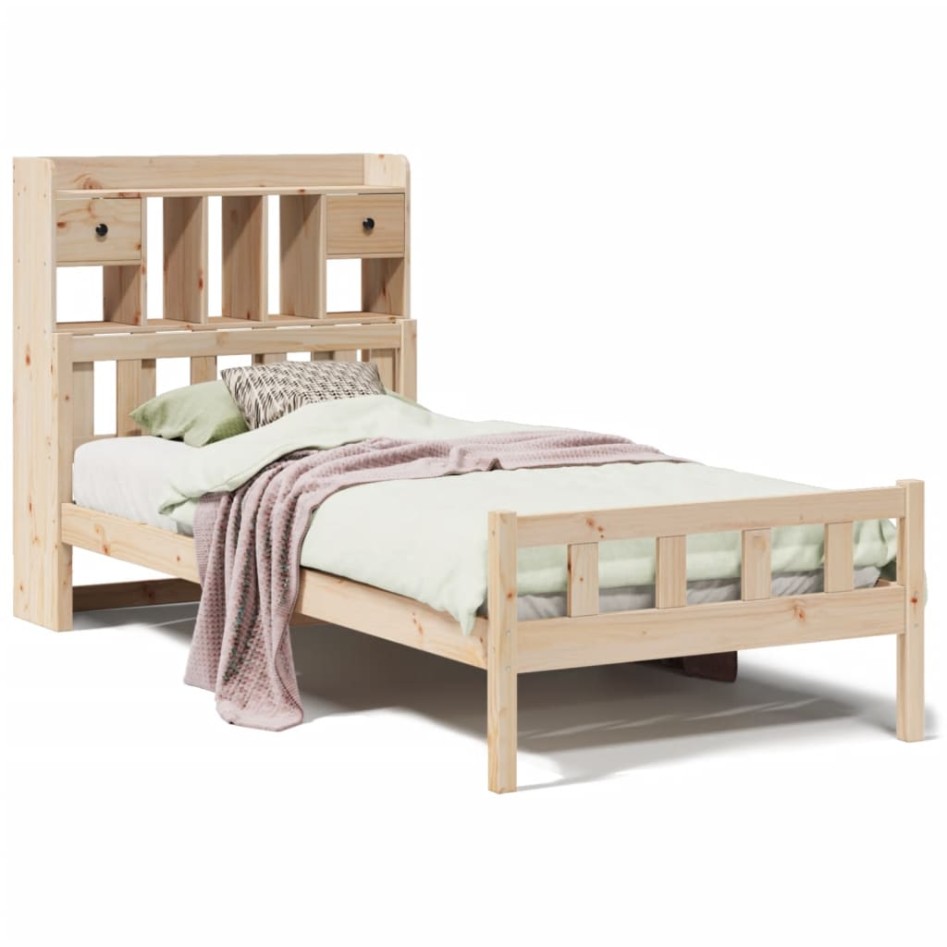 Cama con estantería sin colchón madera maciza de pino