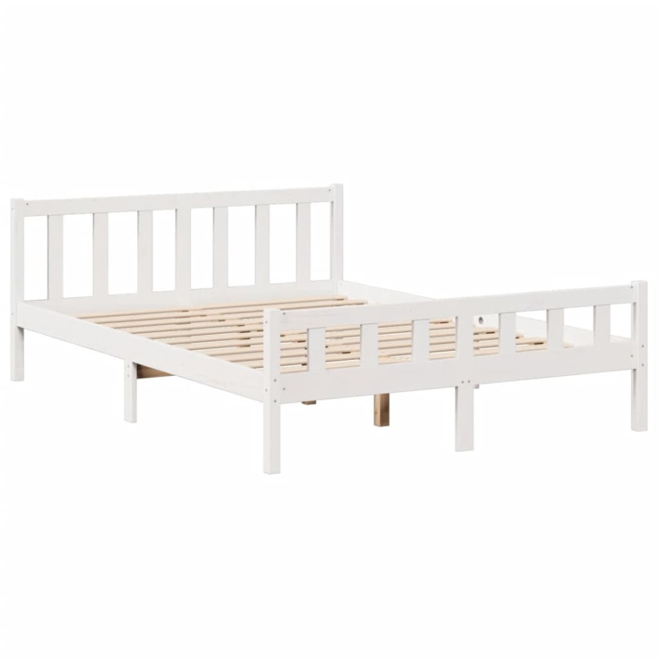 Cama con estantería sin colchón madera maciza blanca 150x200