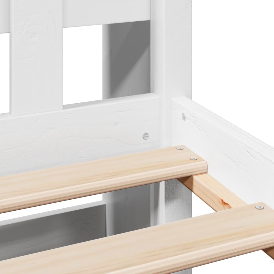 Cama con estantería sin colchón madera maciza blanca 150x200