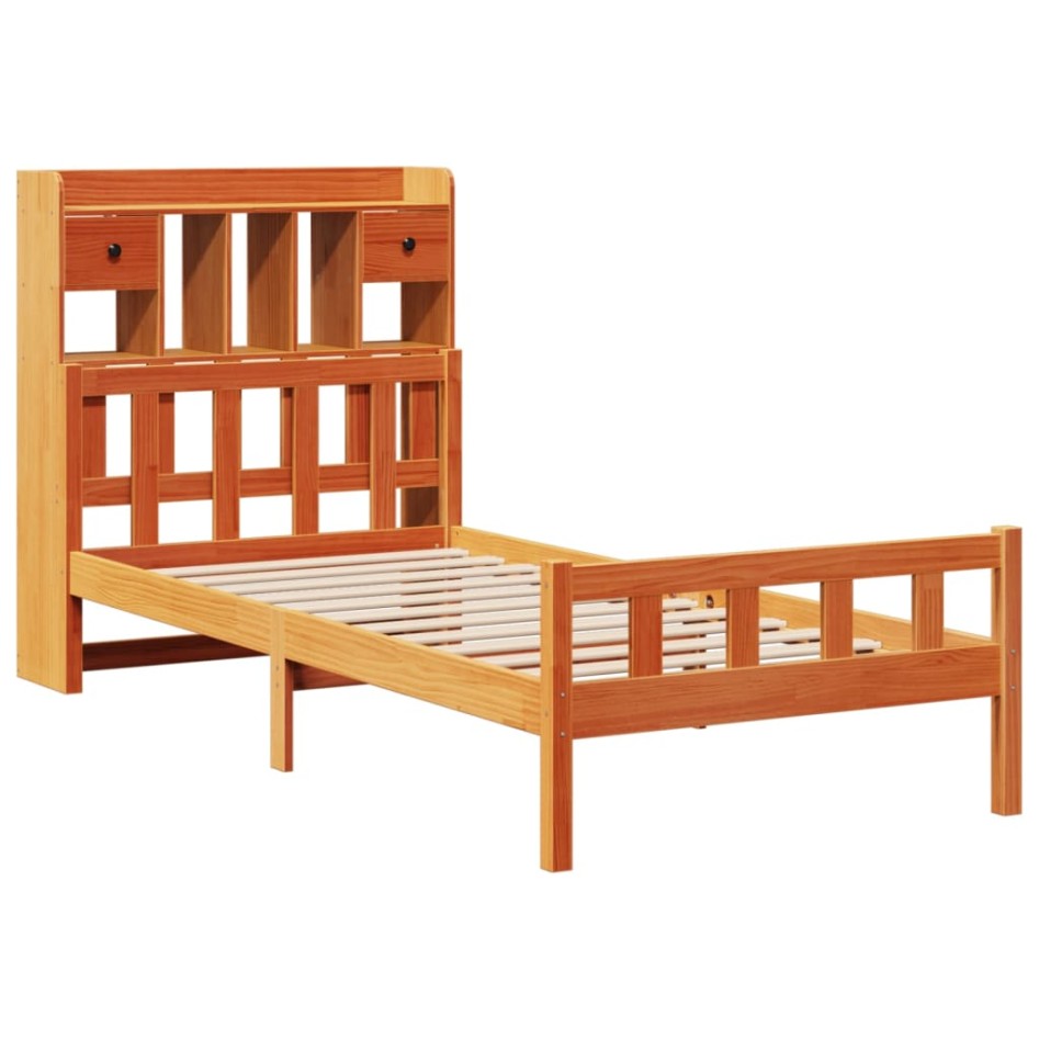Cama con estantería sin colchón madera maciza marrón 75x190