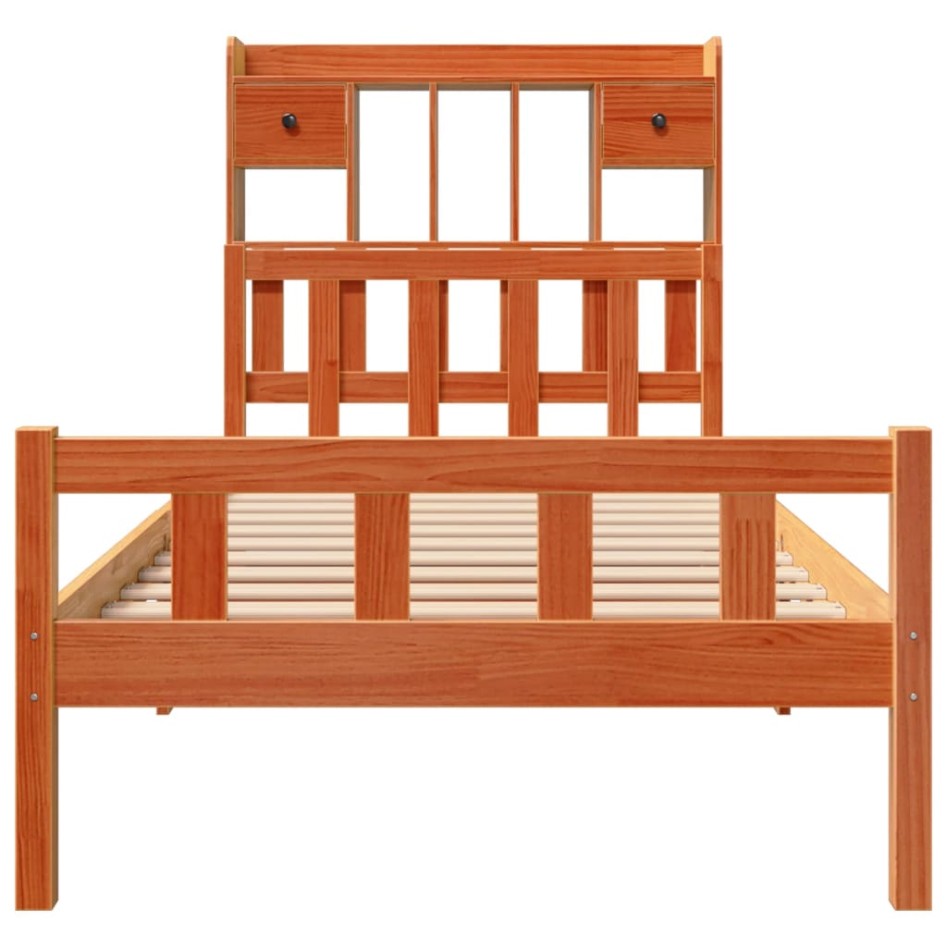 Cama con estantería sin colchón madera maciza marrón 75x190