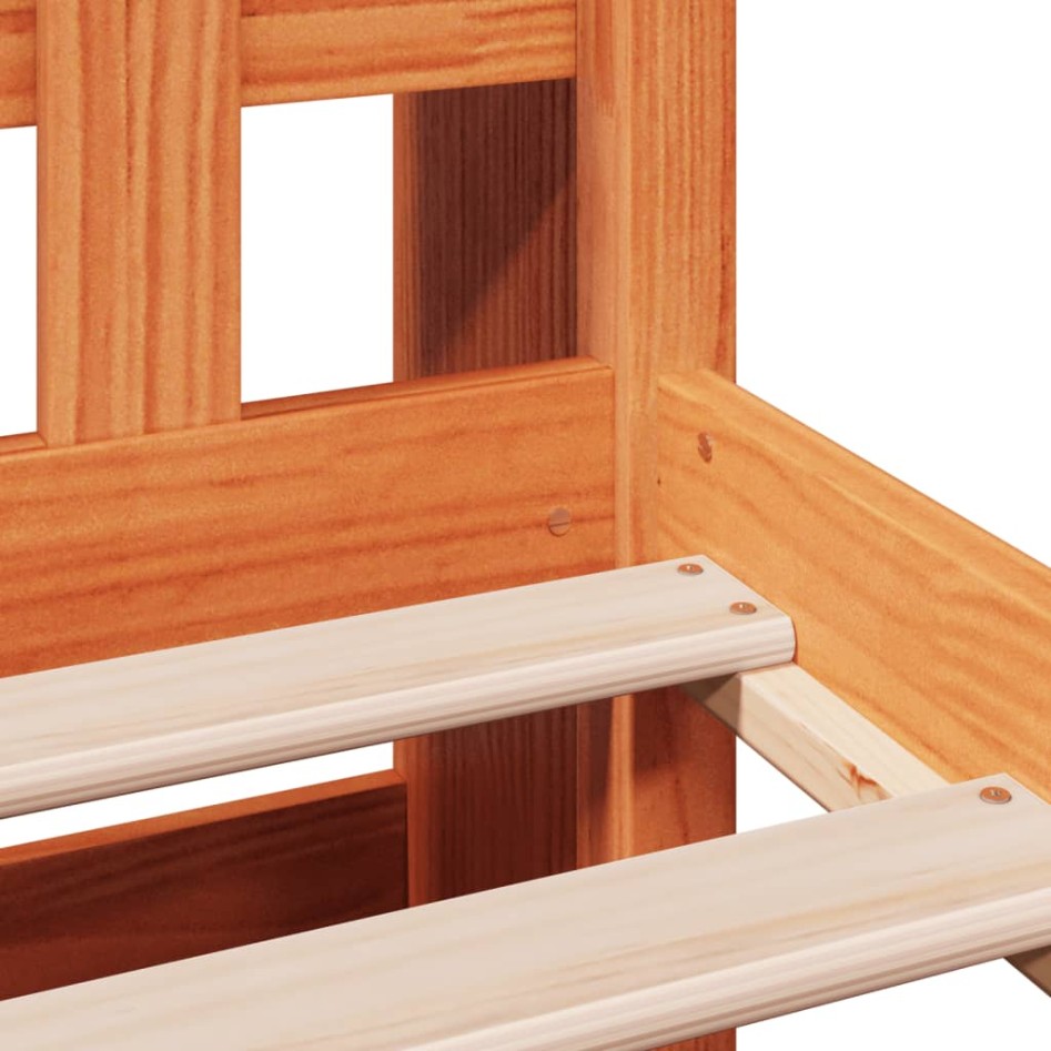 Cama con estantería sin colchón madera maciza marrón 75x190