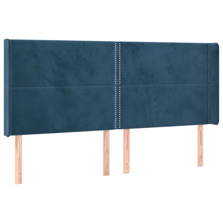 Cama box spring colchón y LED terciopelo azul oscuro 160x200