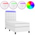 Cama box spring y colchón LED cuero sintético blanco 90x200