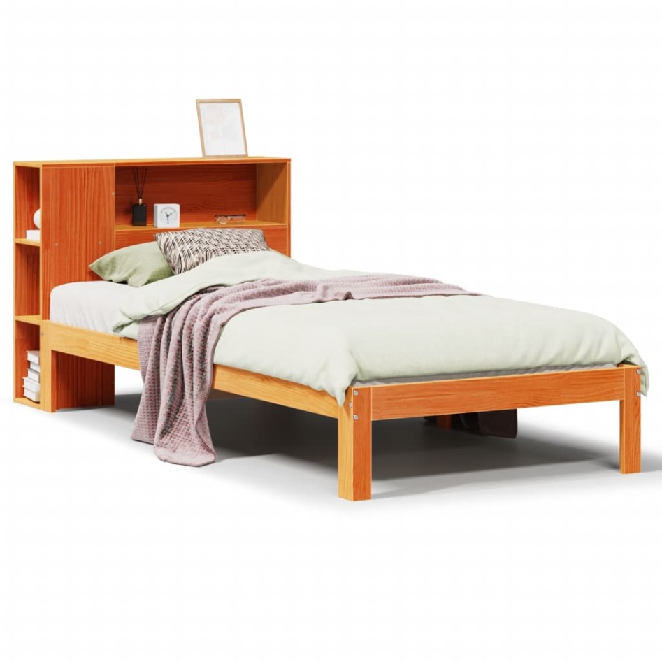 Cama con estantería sin colchón madera maciza marrón 75x190