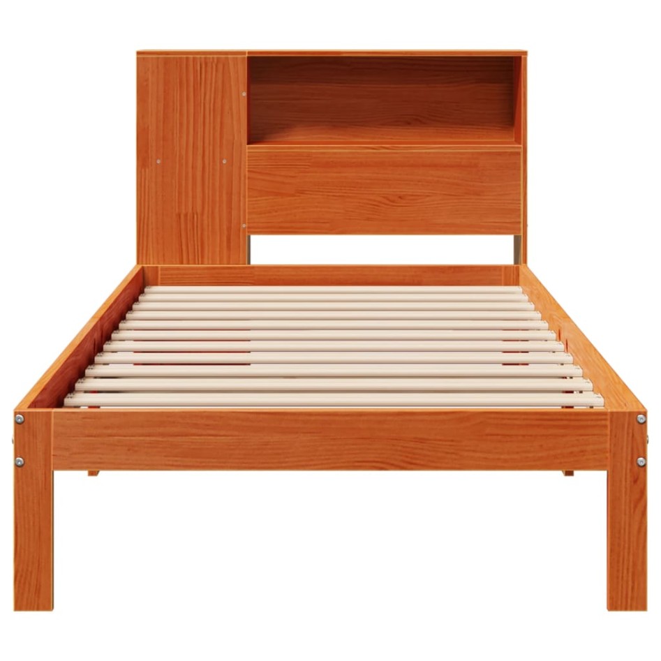 Cama con estantería sin colchón madera maciza marrón 75x190