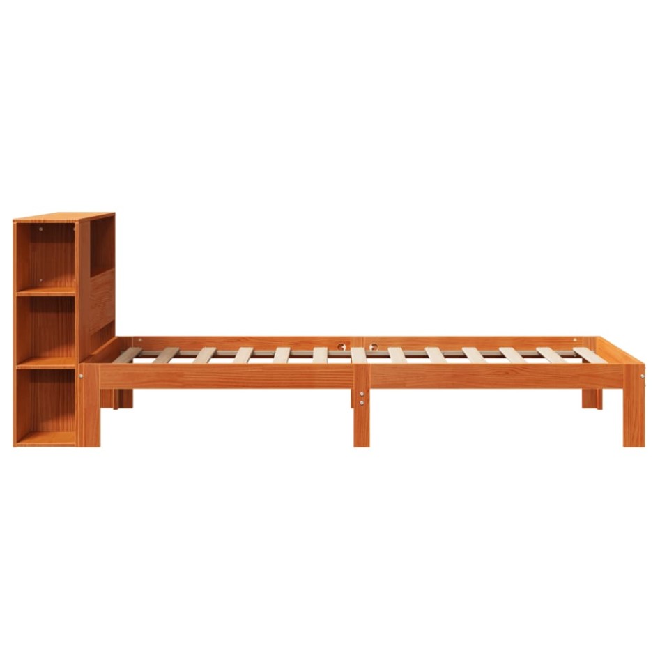 Cama con estantería sin colchón madera maciza marrón 75x190