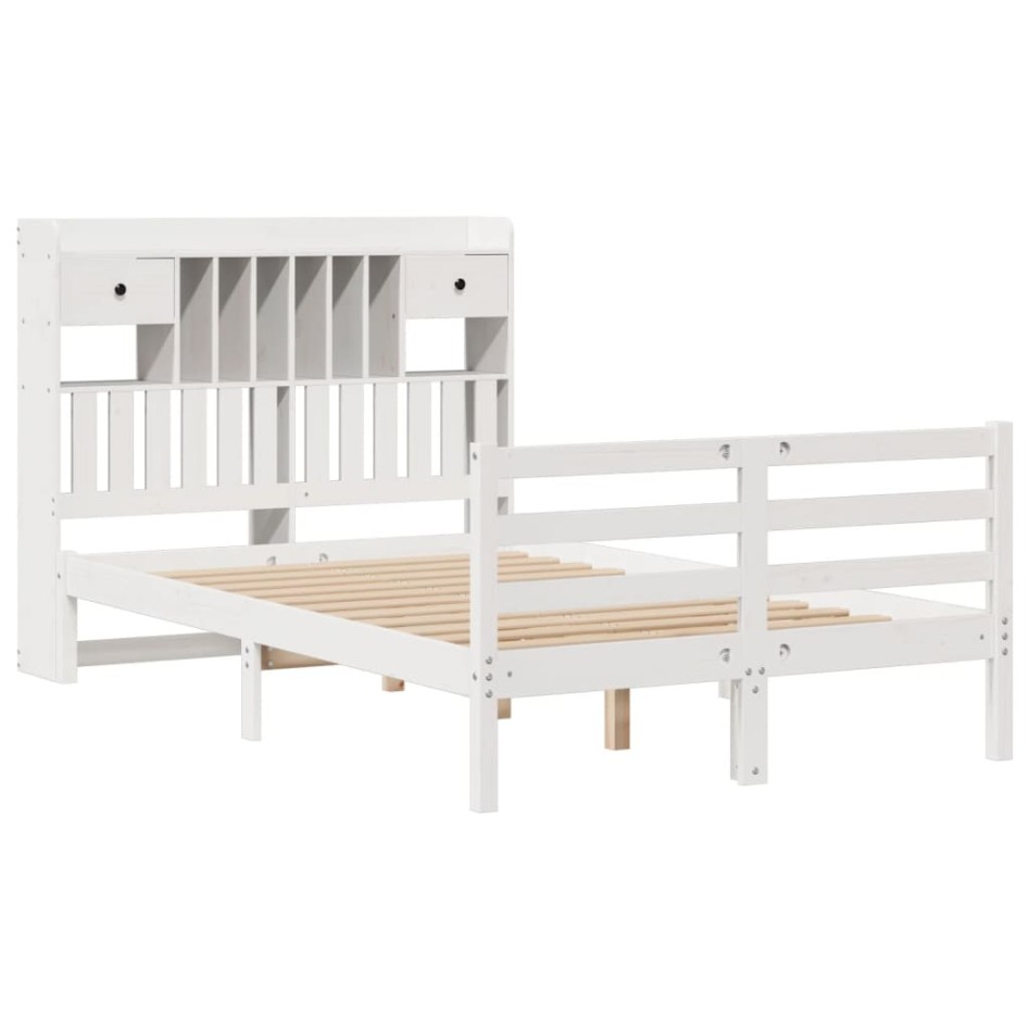 Cama con estantería sin colchón madera maciza blanca 135x190