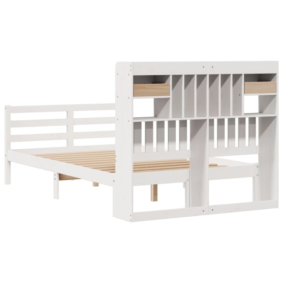 Cama con estantería sin colchón madera maciza blanca 135x190
