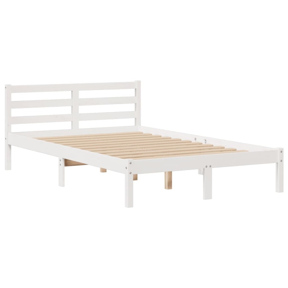 Cama con estantería sin colchón madera maciza blanca 135x190