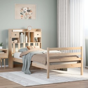 Cama con estantería sin colchón madera maciza de pino