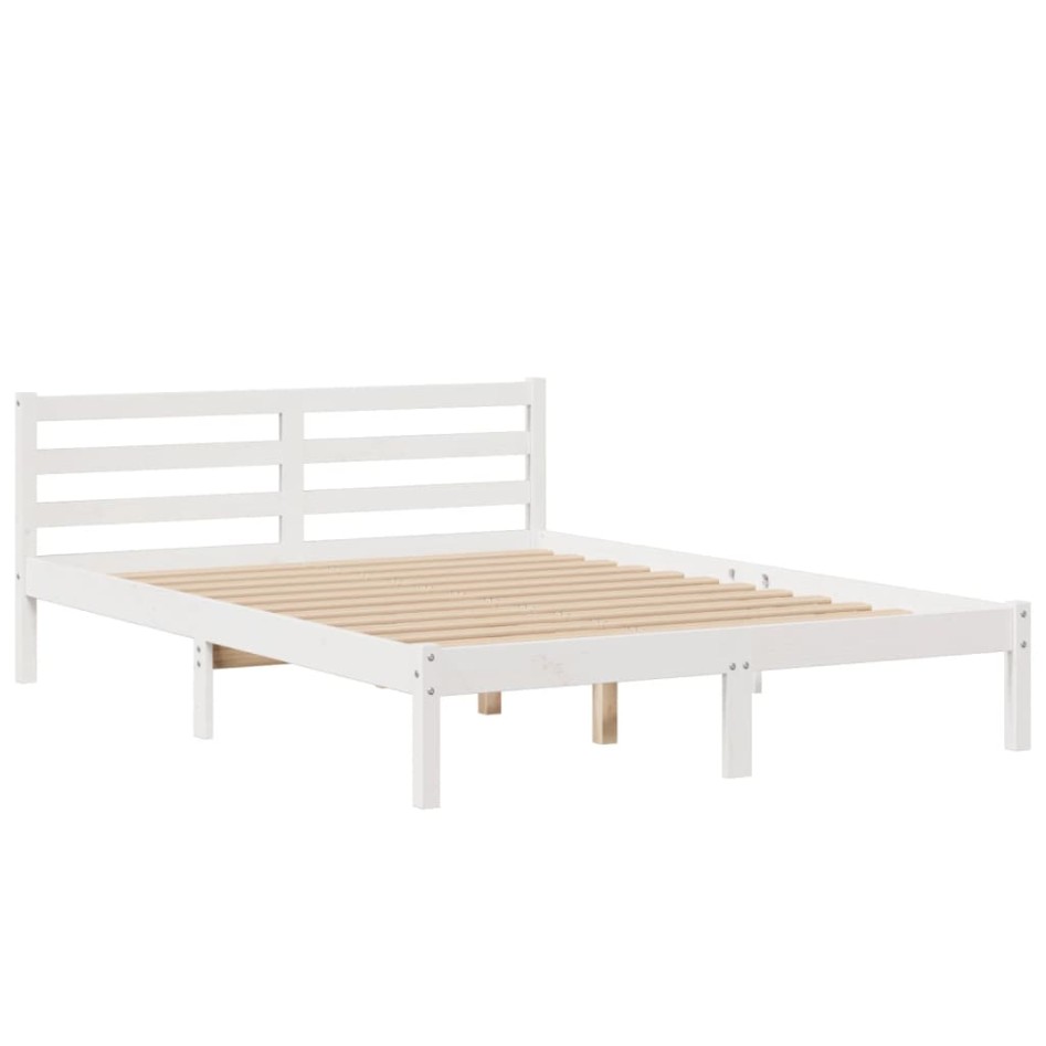 Cama con estantería sin colchón madera maciza blanca 160x200