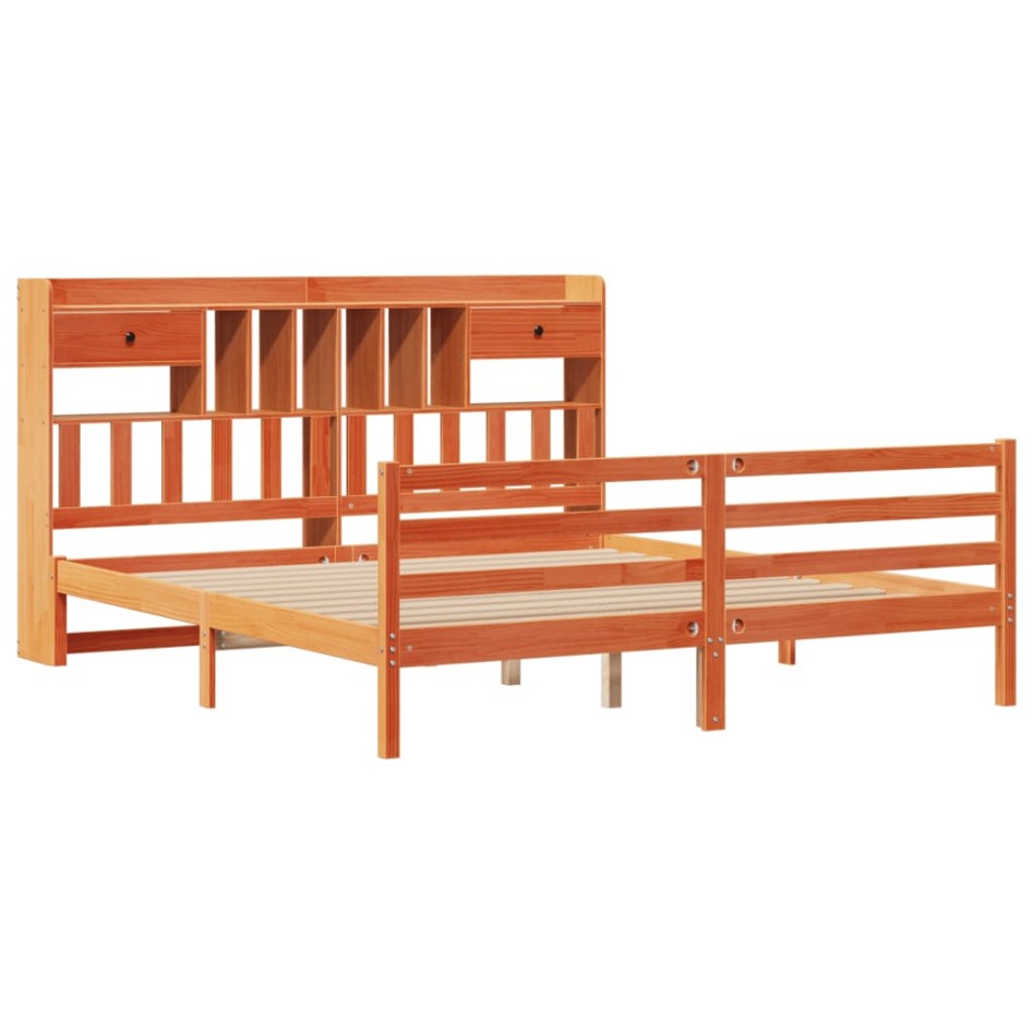 Cama con estantería sin colchón madera maciza marrón 200x200