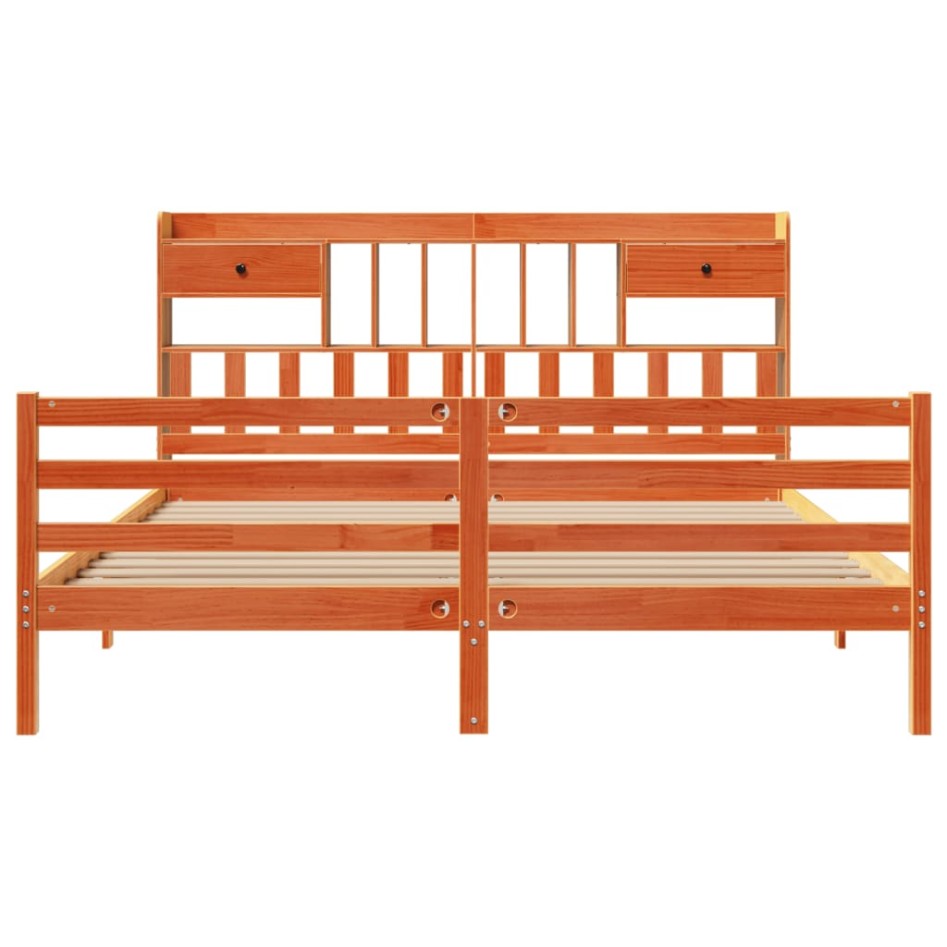 Cama con estantería sin colchón madera maciza marrón 200x200