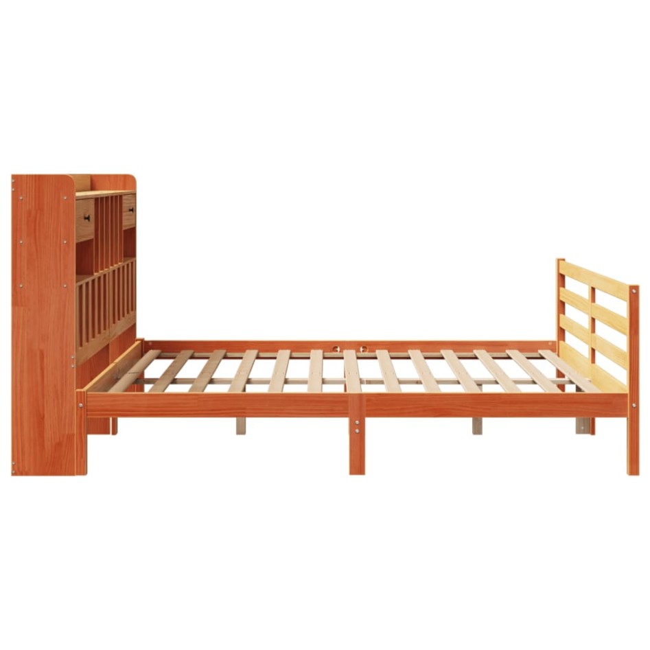 Cama con estantería sin colchón madera maciza marrón 200x200