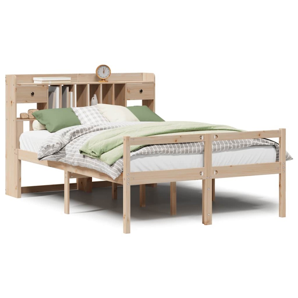 Cama con estantería sin colchón madera maciza de pino