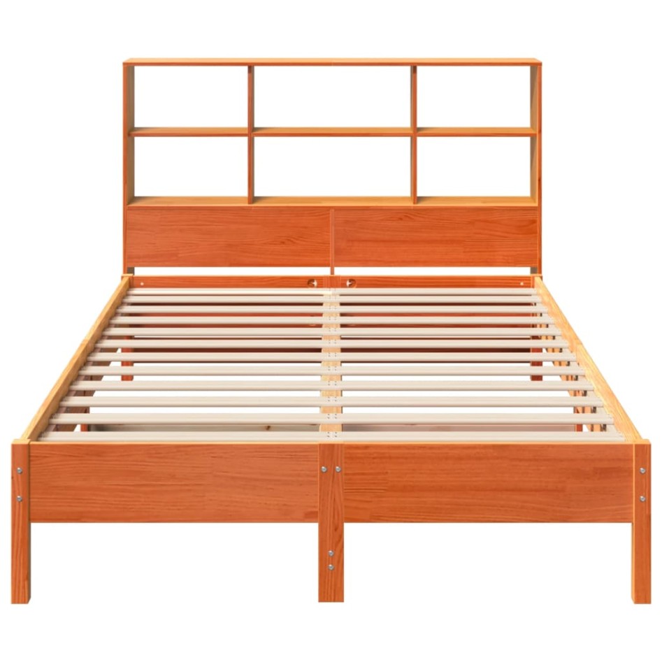 Cama con estantería sin colchón madera maciza marrón 160x200