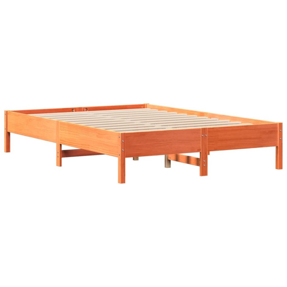 Cama con estantería sin colchón madera maciza marrón 160x200