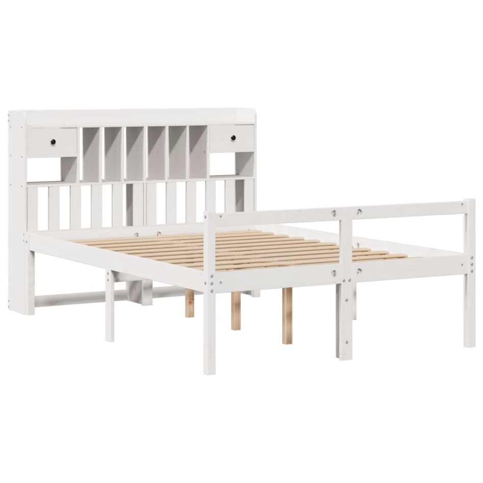Cama con estantería sin colchón madera maciza blanca 150x200