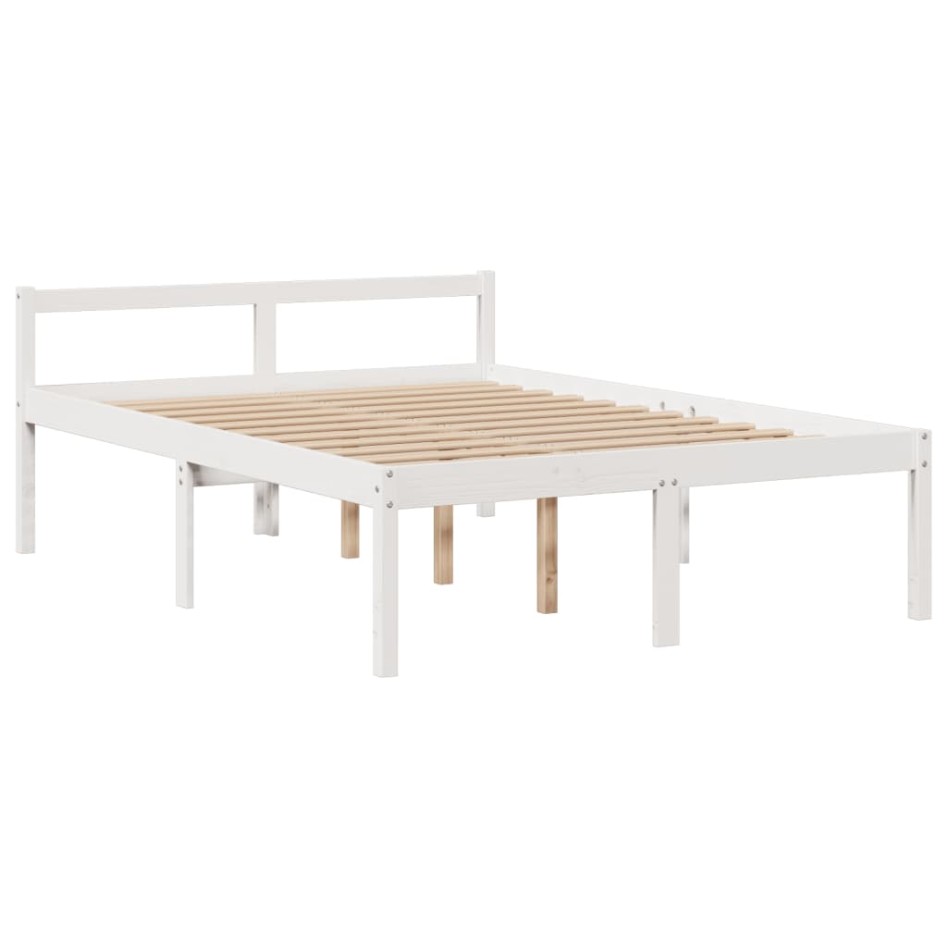 Cama con estantería sin colchón madera maciza blanca 150x200