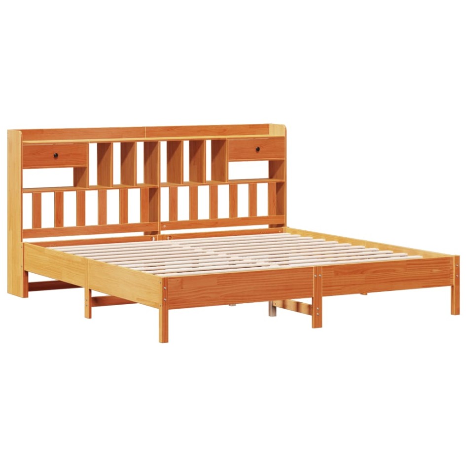Cama con estantería sin colchón madera maciza marrón