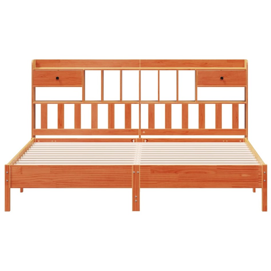 Cama con estantería sin colchón madera maciza marrón