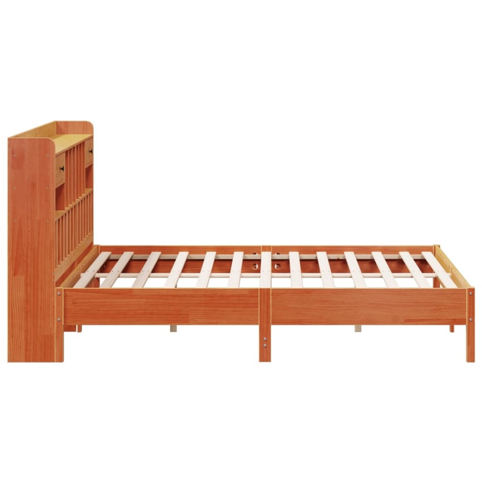 Cama con estantería sin colchón madera maciza marrón