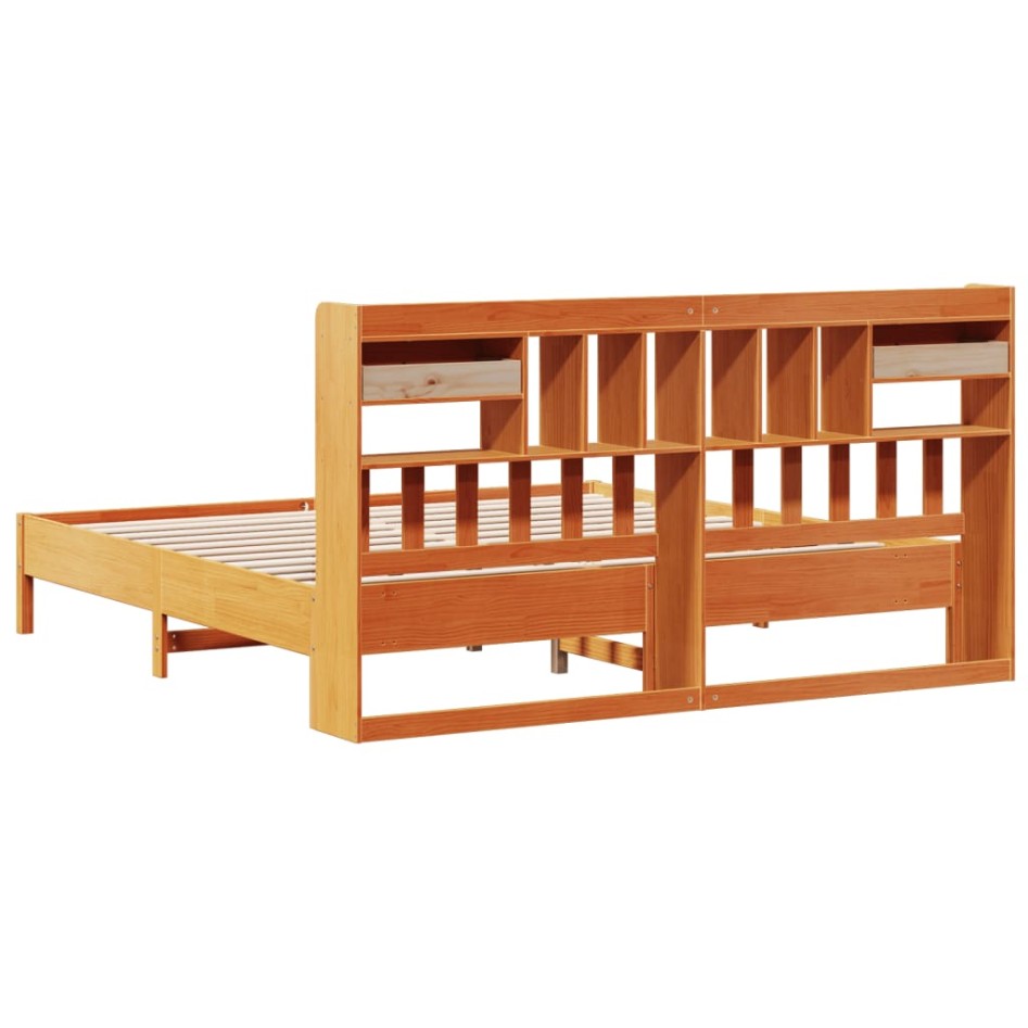 Cama con estantería sin colchón madera maciza marrón