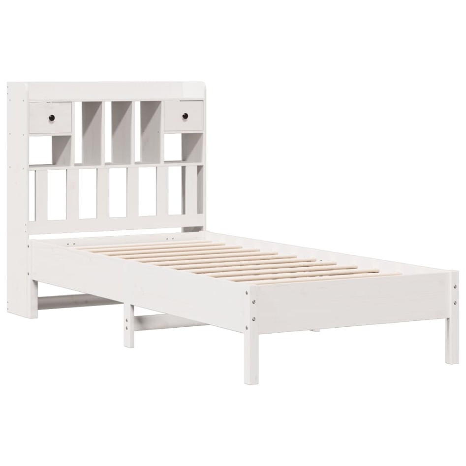 Cama con estantería sin colchón madera maciza blanca 100x200