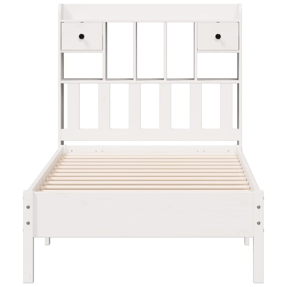 Cama con estantería sin colchón madera maciza blanca 100x200