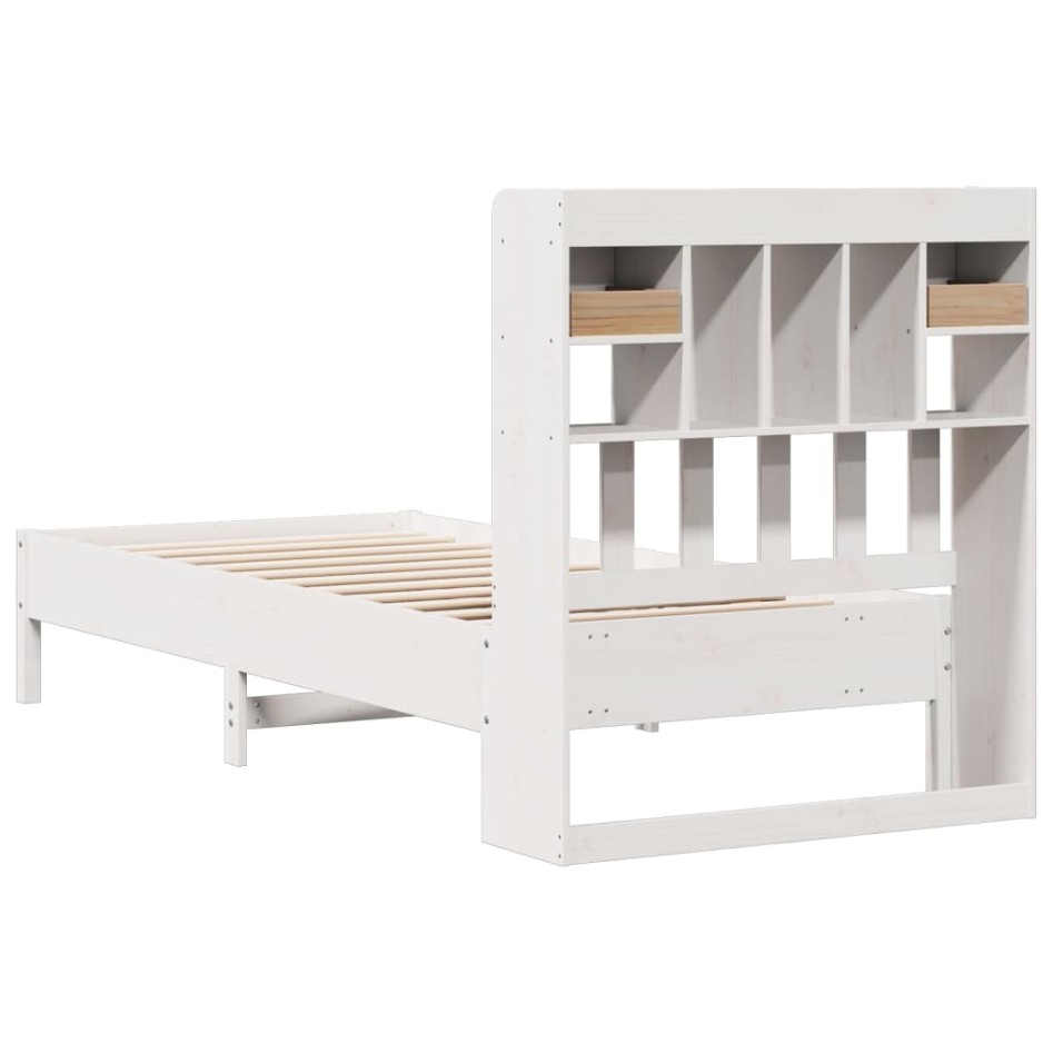 Cama con estantería sin colchón madera maciza blanca 100x200