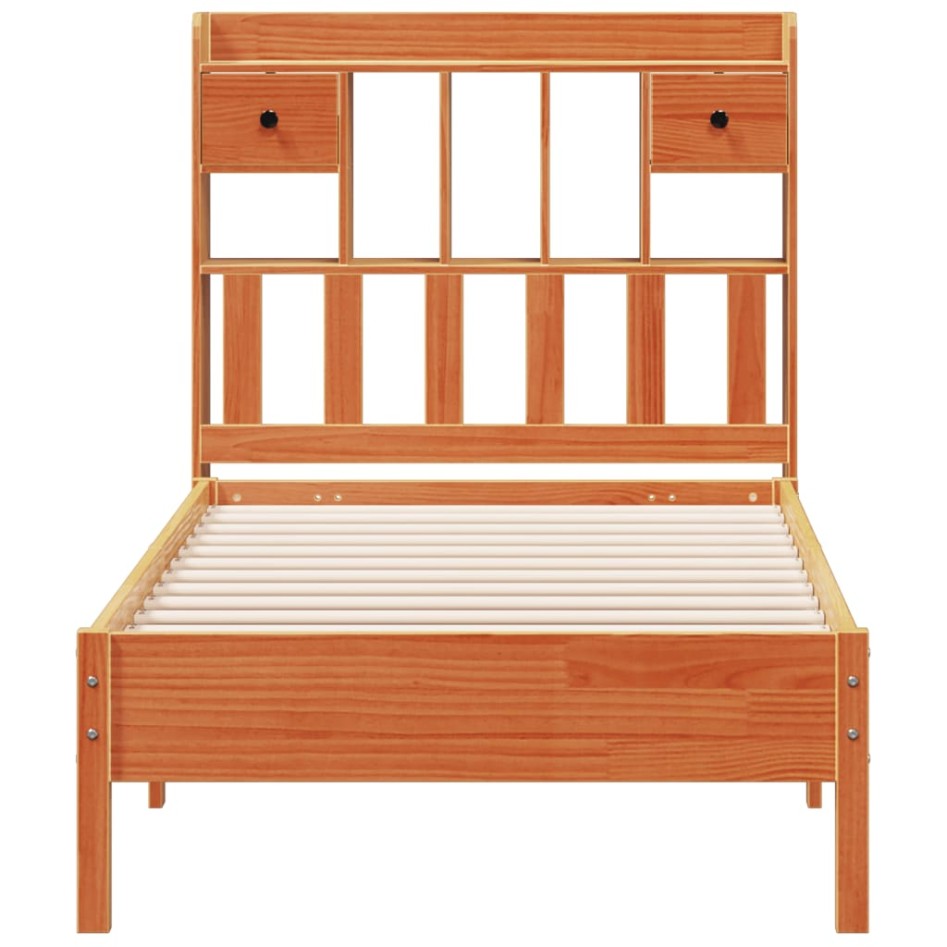 Cama con estantería sin colchón madera maciza marrón 75x190