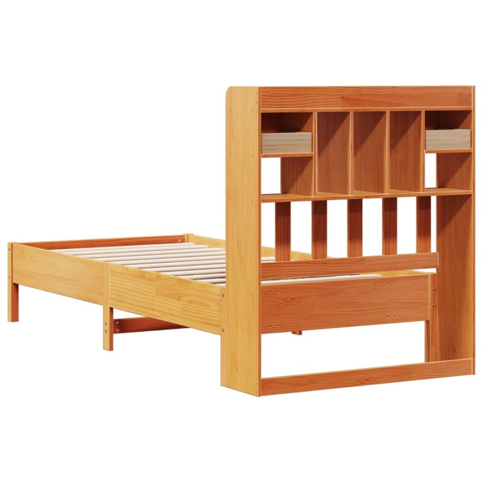 Cama con estantería sin colchón madera maciza marrón 75x190