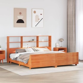 Cama sin colchón madera maciza de pino marrón cera 180x200