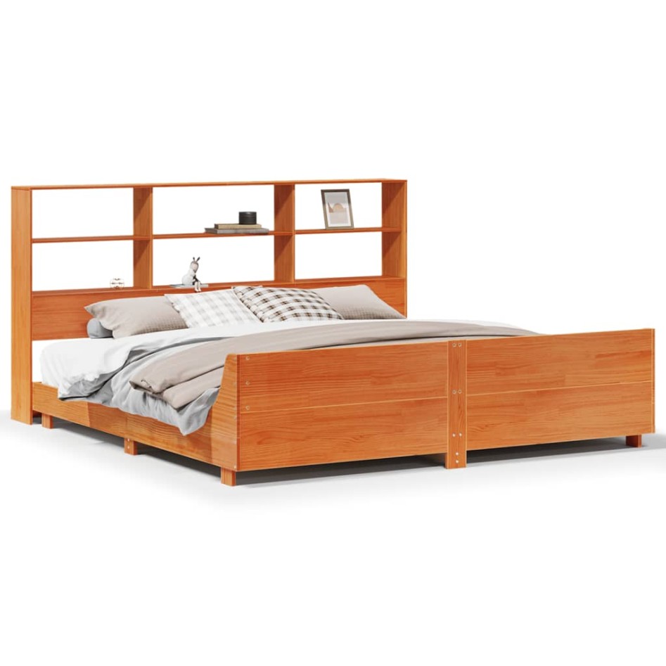 Cama sin colchón madera maciza de pino marrón cera 180x200
