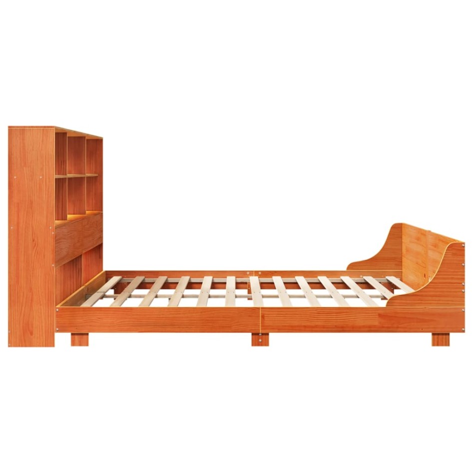 Cama sin colchón madera maciza de pino marrón cera 180x200