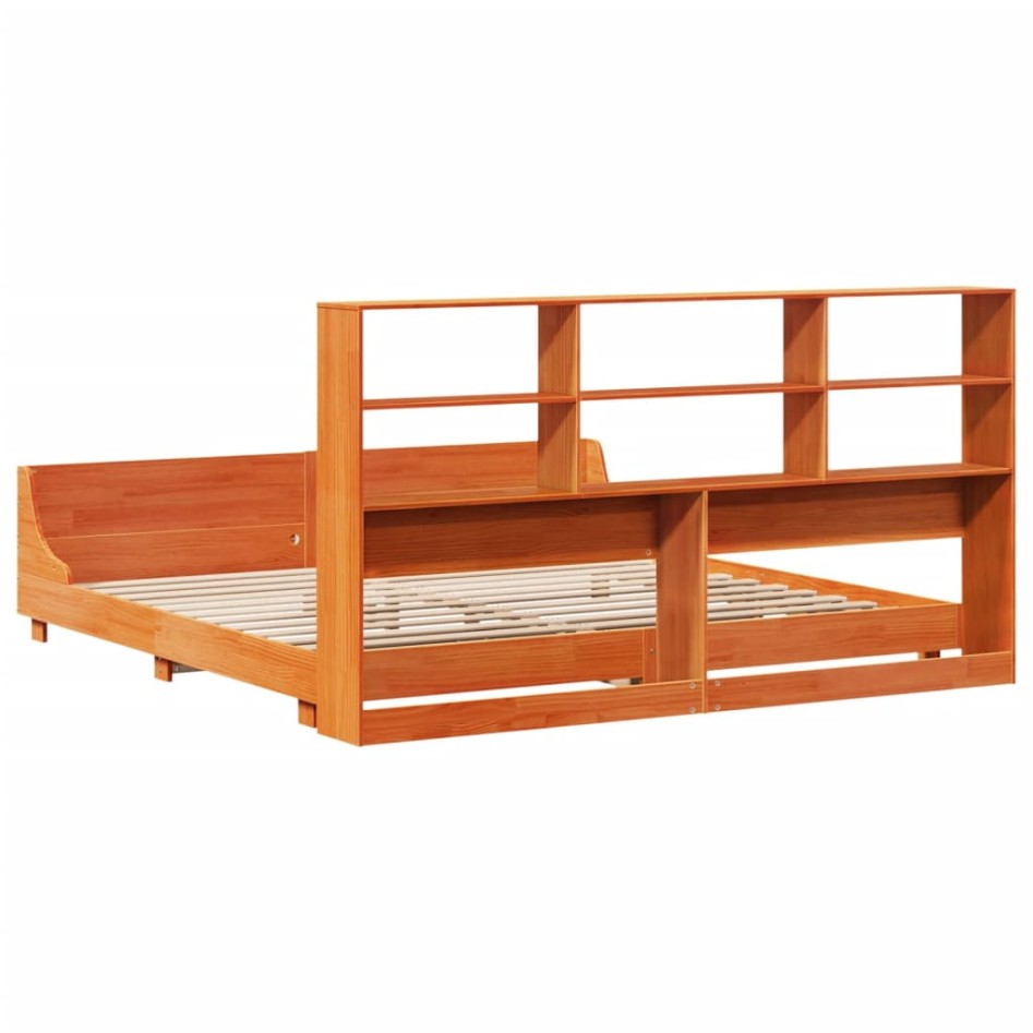 Cama sin colchón madera maciza de pino marrón cera 180x200